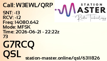 QSL Card for G7RCQ QSO with W3EWL/QRP