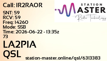 QSL Card for LA2PIA QSO with IR2RAOR