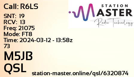 QSL Card for M5JB QSO with R6LS
