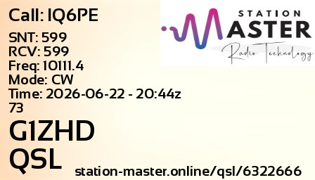 QSL Card for G1ZHD QSO with IQ6PE