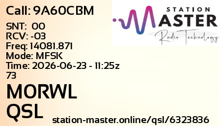 QSL Card for M0RWL QSO with 9A60CBM