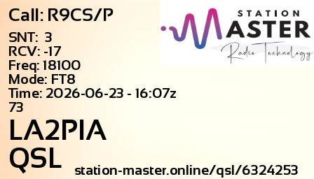 QSL Card for LA2PIA QSO with R9CS/P