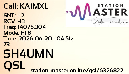 QSL Card for SH4UMN QSO with KA1MXL