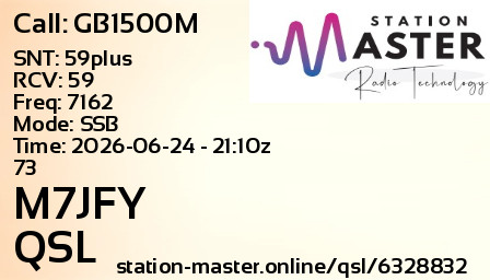 QSL Card for M7JFY QSO with GB1500M