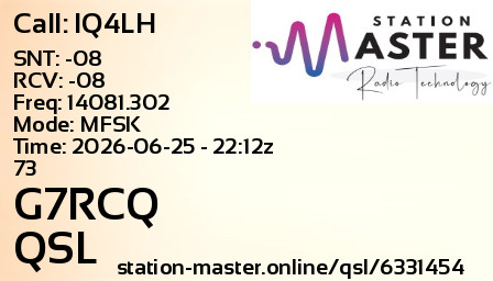 QSL Card for G7RCQ QSO with IQ4LH