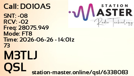 QSL Card for M3TLJ QSO with DO1OAS