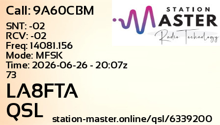 QSL Card for LA8FTA QSO with 9A60CBM