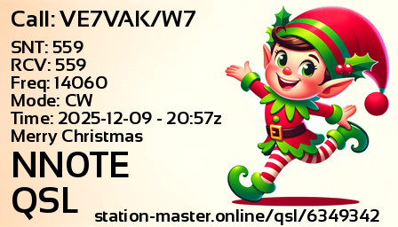 QSL Card for NN0TE QSO with VE7VAK/W7