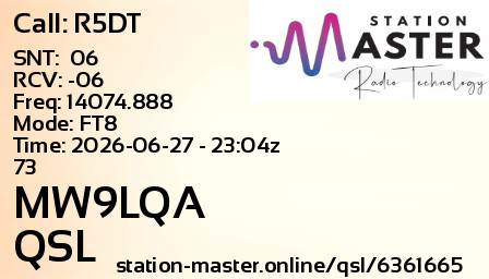 QSL Card for MW9LQA QSO with R5DT