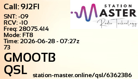 QSL Card for GM0OTB QSO with 9J2FI