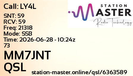 QSL Card for MM7JNT QSO with LY4L