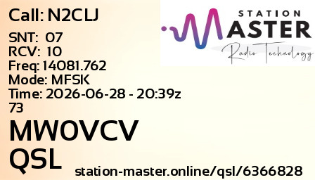 QSL Card for MW0VCV QSO with N2CLJ