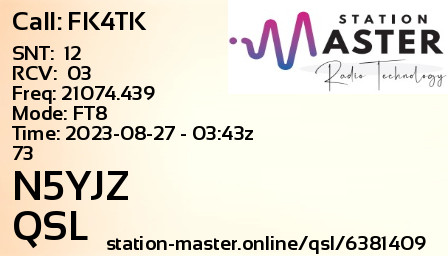 QSL Card for N5YJZ QSO with FK4TK