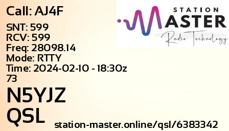 QSL Card for N5YJZ QSO with AJ4F