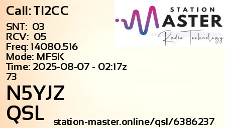 QSL Card for N5YJZ QSO with TI2CC