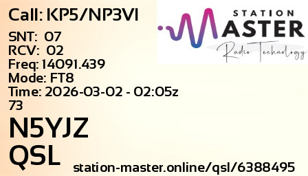QSL Card for N5YJZ QSO with KP5/NP3VI