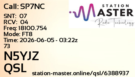 QSL Card for N5YJZ QSO with SP7NC