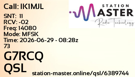QSL Card for G7RCQ QSO with IK1MJL