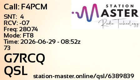 QSL Card for G7RCQ QSO with F4PCM