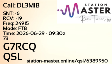 QSL Card for G7RCQ QSO with DL3MIB