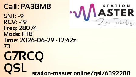 QSL Card for G7RCQ QSO with PA3BMB