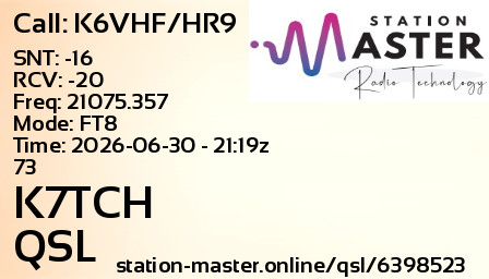 QSL Card for K7TCH QSO with K6VHF/HR9