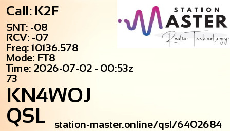 QSL Card for KN4WOJ QSO with K2F