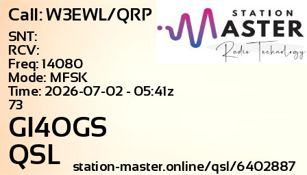 QSL Card for GI4OGS QSO with W3EWL/QRP