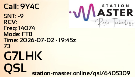 QSL Card for G7LHK QSO with 9Y4C