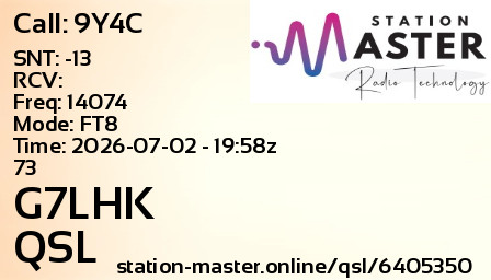 QSL Card for G7LHK QSO with 9Y4C