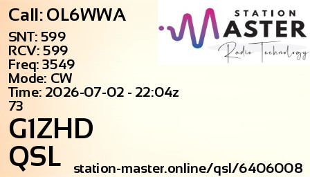 QSL Card for G1ZHD QSO with OL6WWA