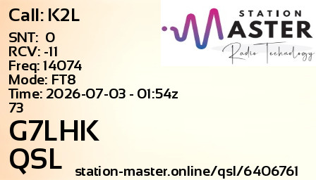 QSL Card for G7LHK QSO with K2L