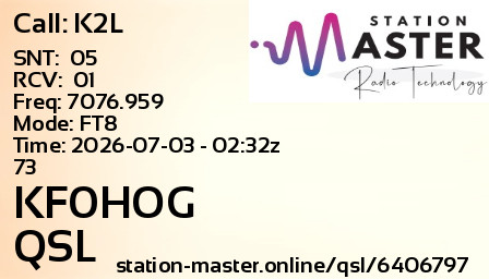 QSL Card for KF0HOG QSO with K2L