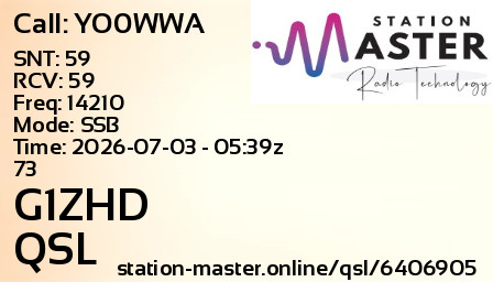 QSL Card for G1ZHD QSO with YO0WWA