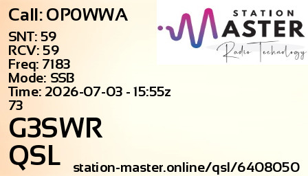 QSL Card for G3SWR QSO with OP0WWA