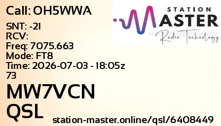 QSL Card for MW7VCN QSO with OH5WWA