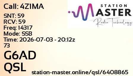 QSL Card for G6AD QSO with 4Z1MA