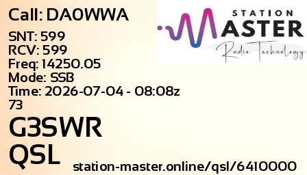 QSL Card for G3SWR QSO with DA0WWA