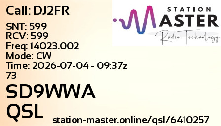 QSL Card for SD9WWA QSO with DJ2FR