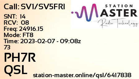 QSL Card for PH7R QSO with SV1/SV5FRI
