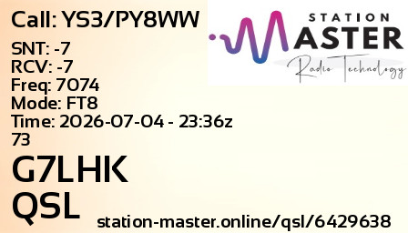 QSL Card for G7LHK QSO with YS3/PY8WW