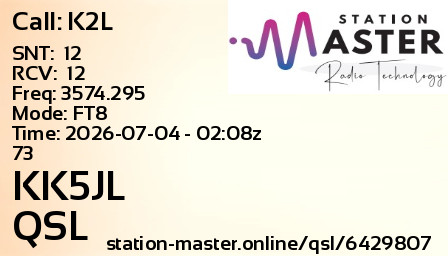 QSL Card for KK5JL QSO with K2L