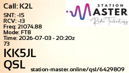 QSL Card for KK5JL QSO with K2L
