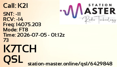 QSL Card for K7TCH QSO with K2I
