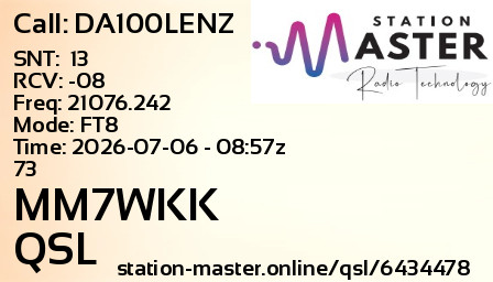 QSL Card for MM7WKK QSO with DA100LENZ
