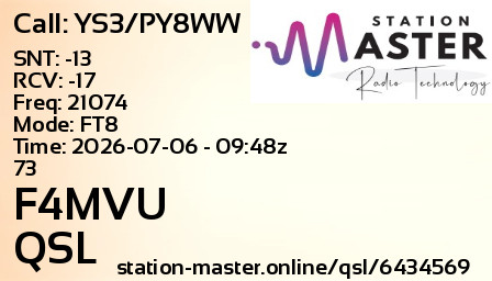 QSL Card for F4MVU QSO with YS3/PY8WW
