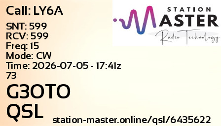 QSL Card for G3OTO QSO with LY6A