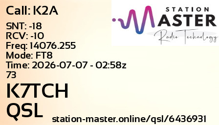 QSL Card for K7TCH QSO with K2A