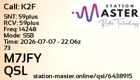 QSL Card for M7JFY QSO with K2F