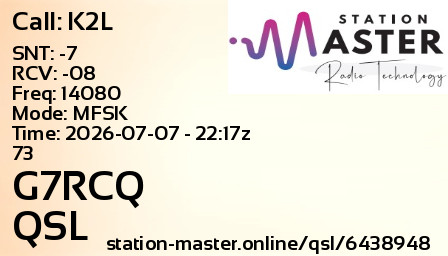 QSL Card for G7RCQ QSO with K2L